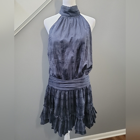 Ramy Brook Lowri Mini Dress Medium Blue Silk Blend Sleeveless Tiered - Picture 2 of 7